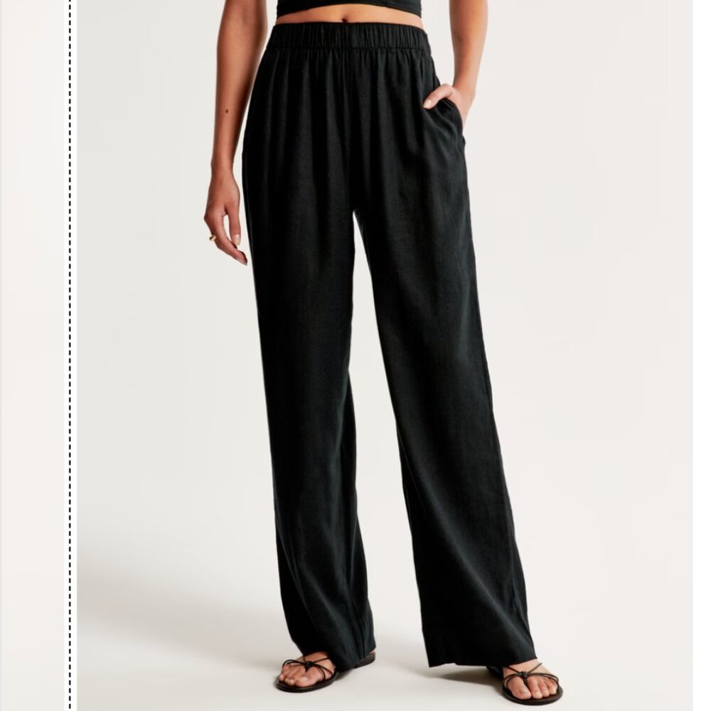Abercrombie Linen Blend Pull-On Pant - Black, size XS